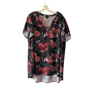 Torrid Black Floral Print hi-low Tunic Top V-Neck Short Sleeve Womens Size 1